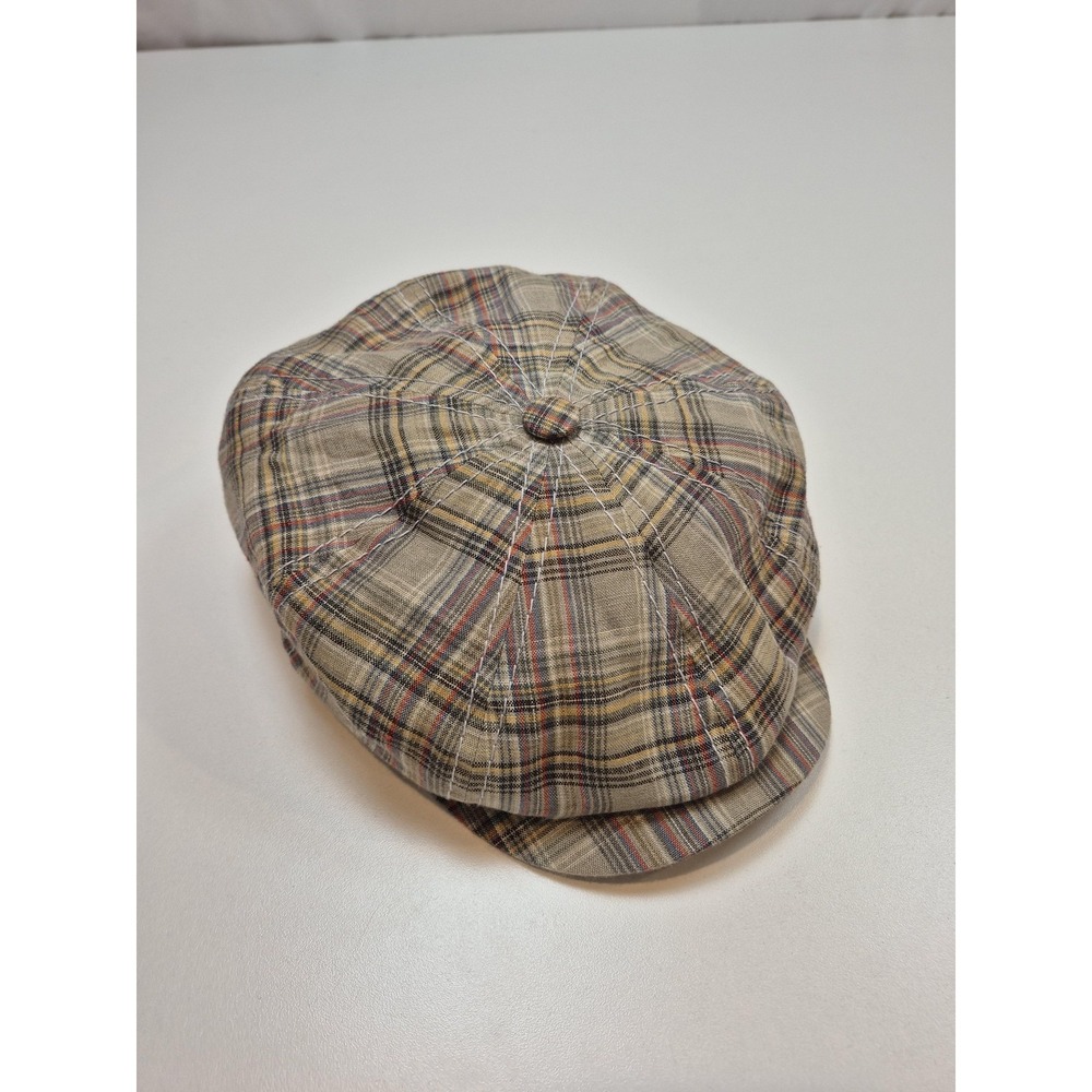 Stetson Hat Newsboy Cap Fitted Mens XL Beige Plaid Linen Lightweight Summer